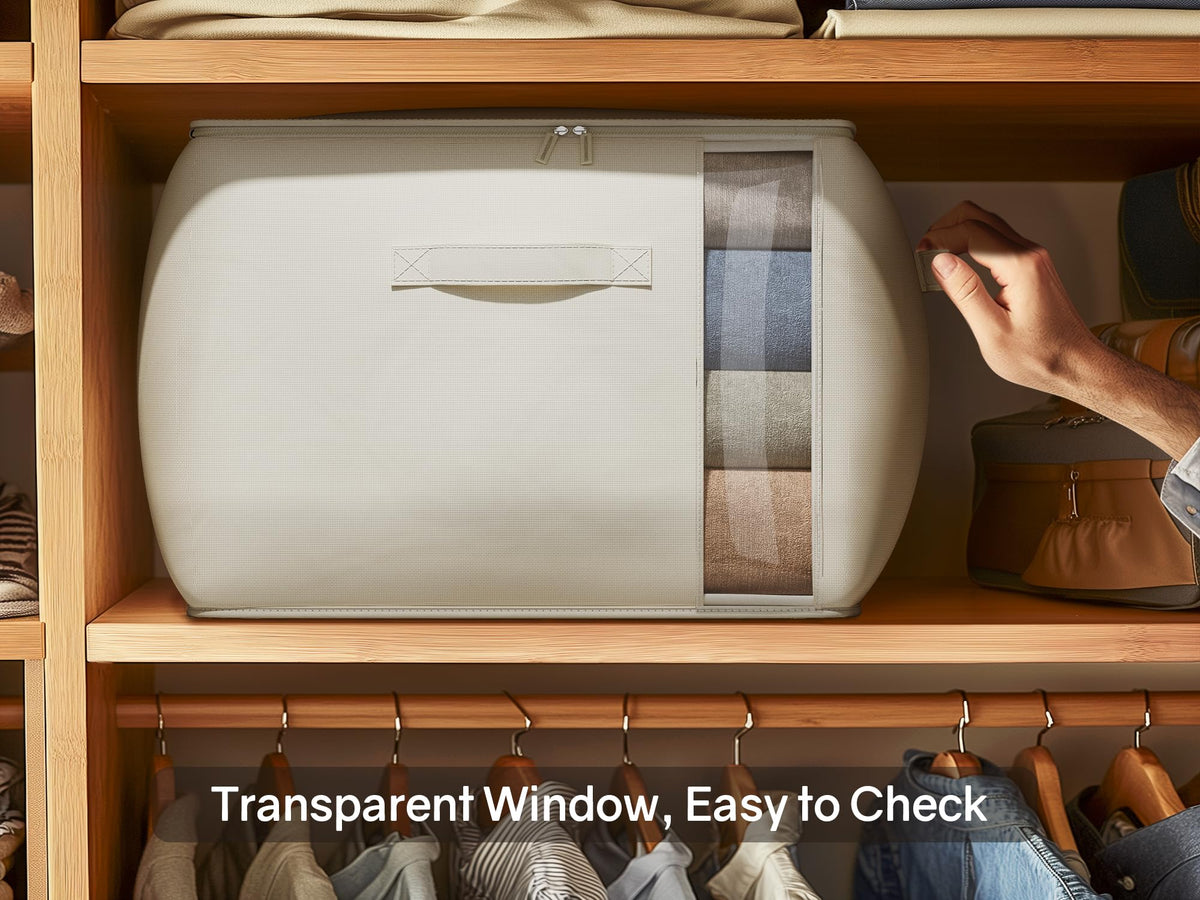 TomVista foldable closet organizer in cotton linen saves space.