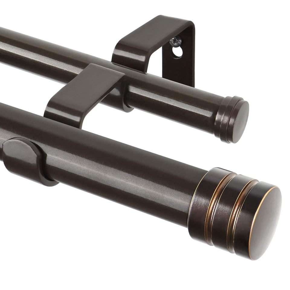 TONIAL 1-inch double curtain rod in bronze, extended for adjustable window fit.