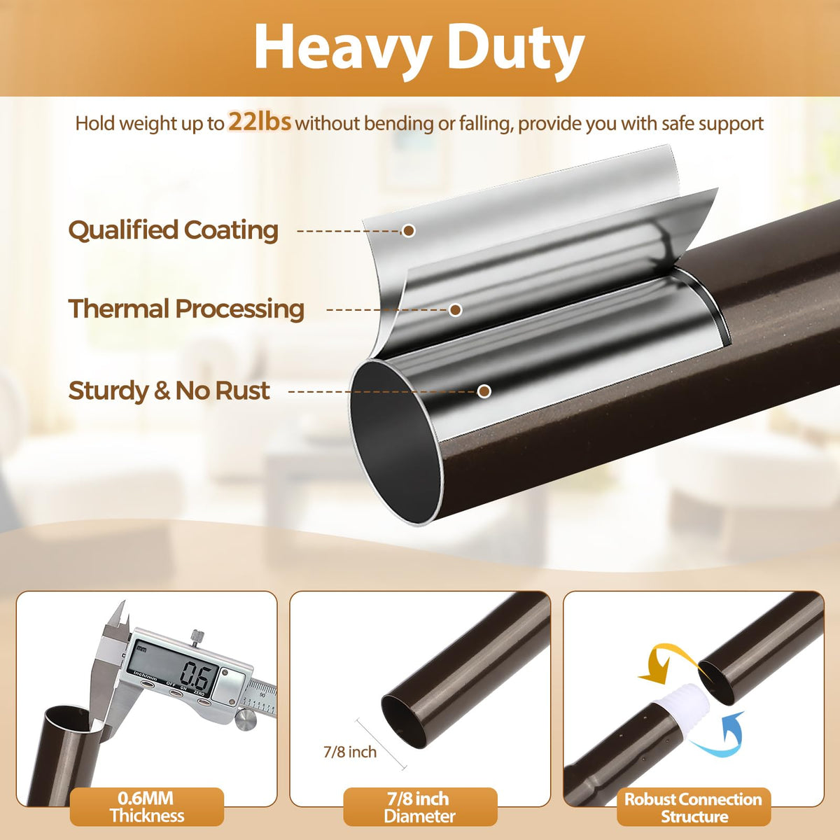 Close view of 7-8 inch TONIAL rod diameter ensuring sturdy support.