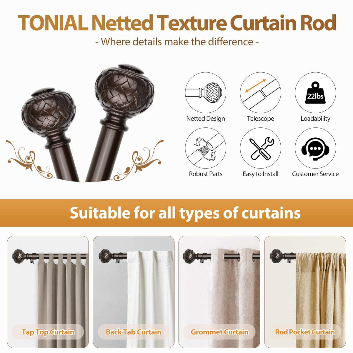 Included brackets and hardware shown with TONIAL curtain rod for easy installation.