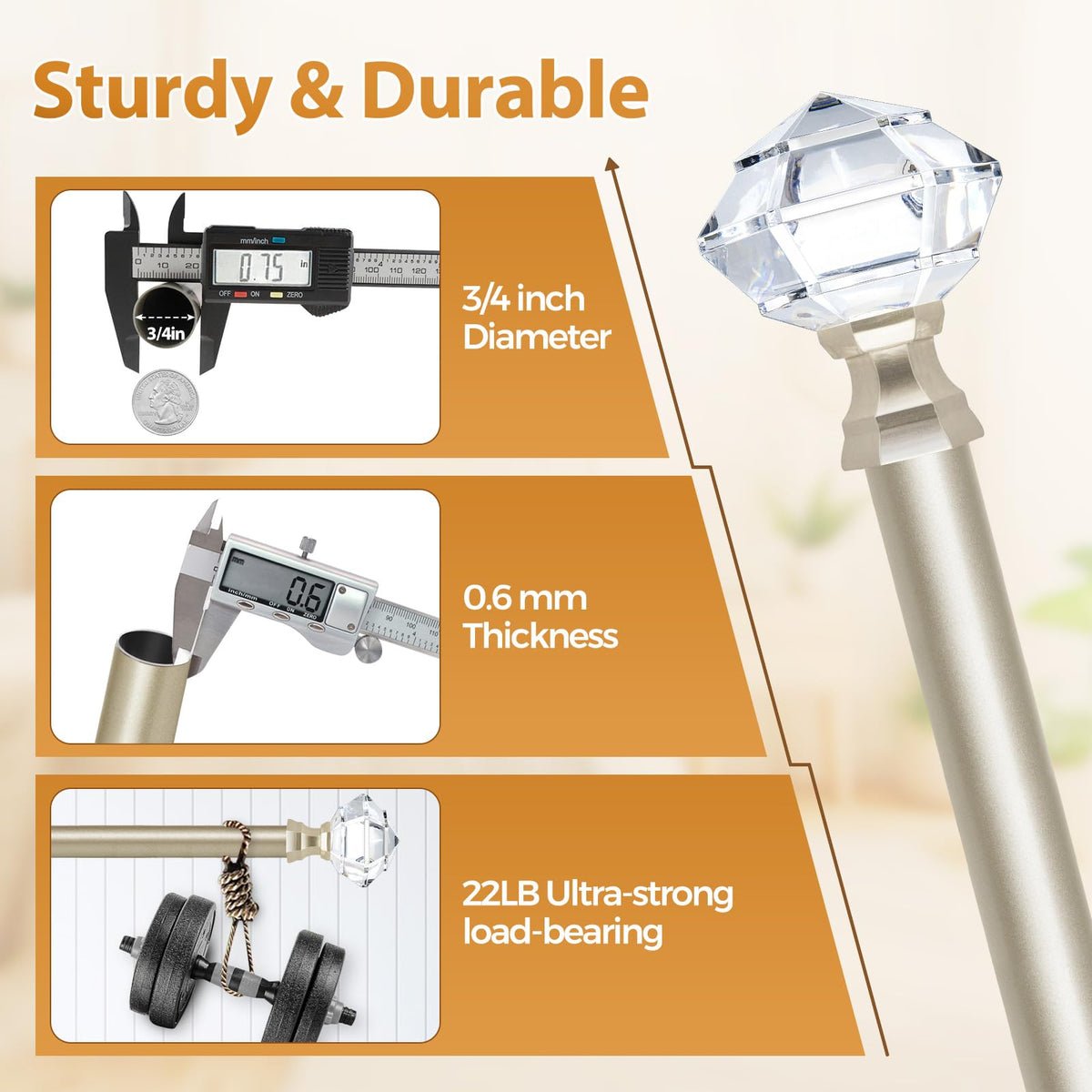 TONIAL 0.6 mm thickness rod offers sturdy mounting.
