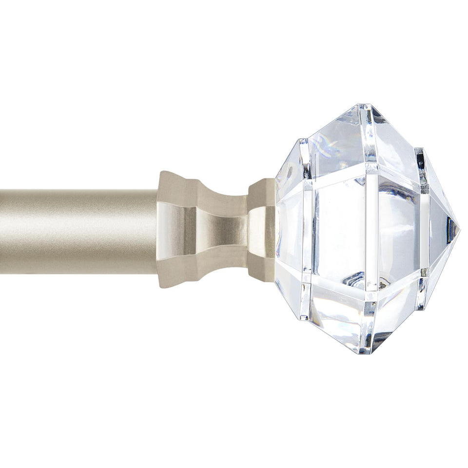 TONIAL curtain rod with acrylic diamond finial enhances window decor.