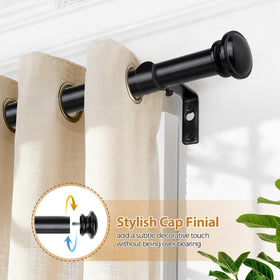 TONIAL curtain rod close-up shows small finial ends for a refined look.