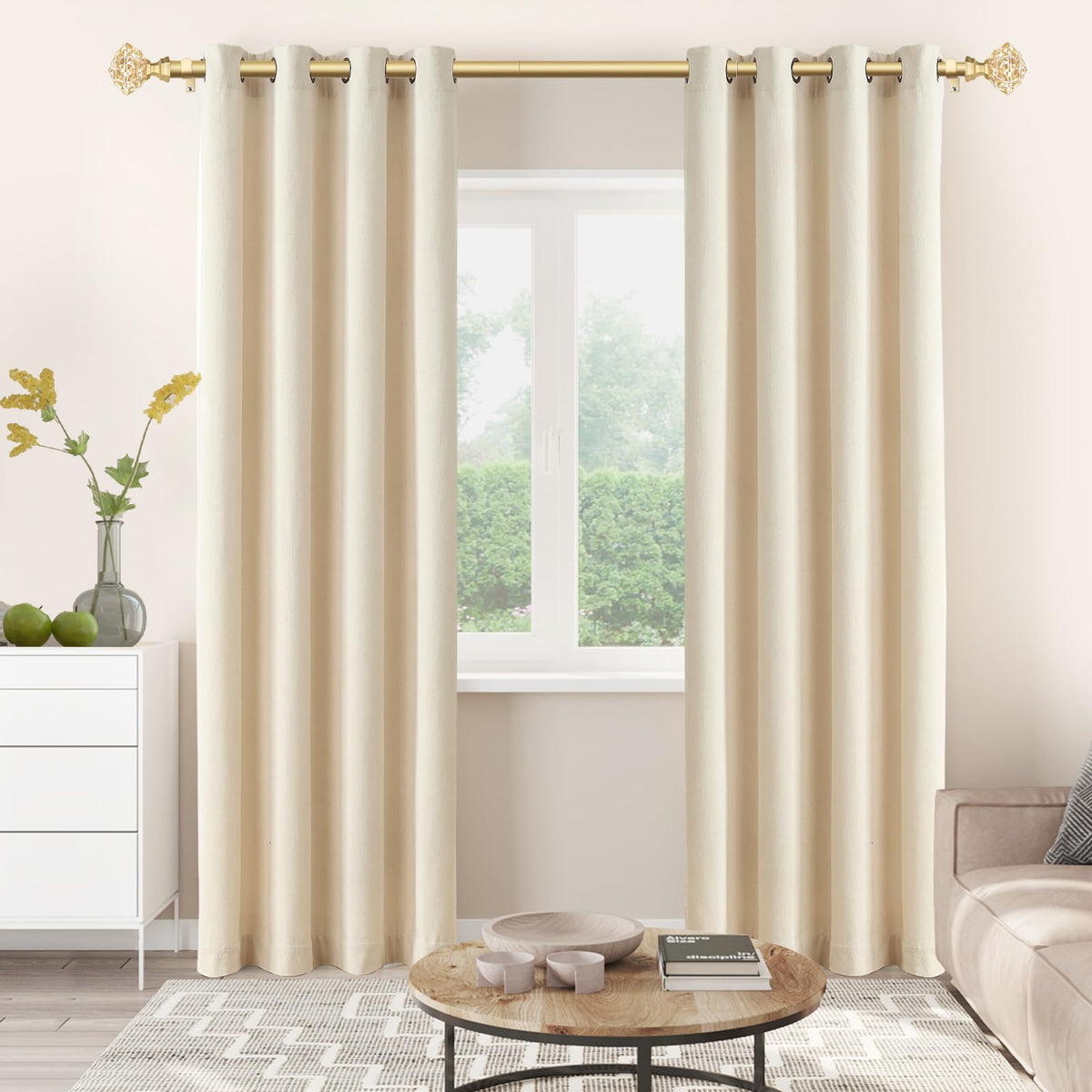 TONIAL telescoping rod in gold allows precise fit from 32 to 58 inches.