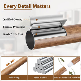 TONIAL telescoping rod from 32 to 120 inches covers varying openings.