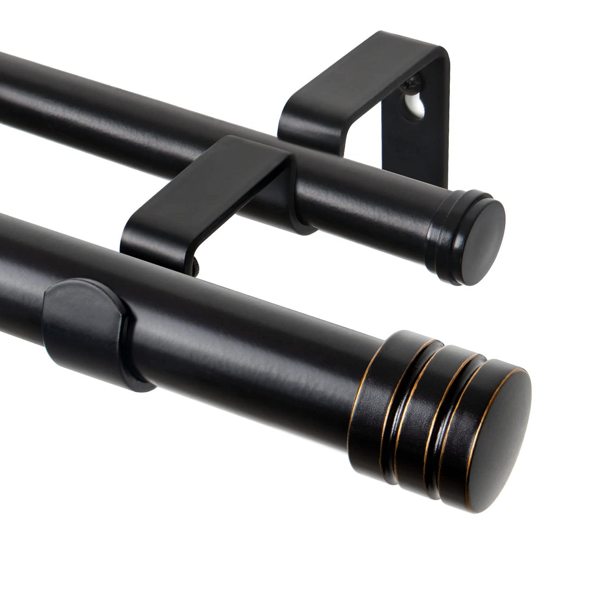 TONIAL1 inch double curtain rod black finial close-up for a modern window