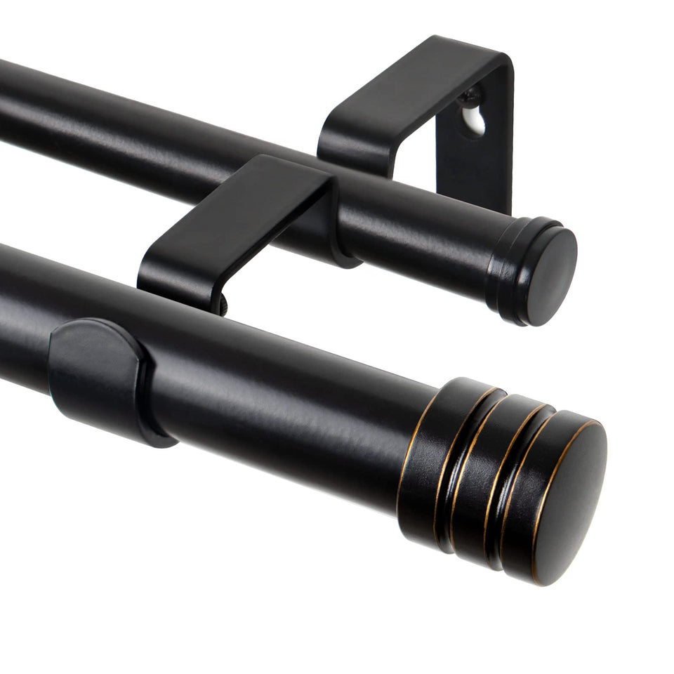 TONIAL1 inch double curtain rod black finial close-up for a modern window