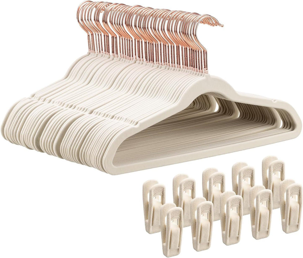 Tonswachic Kids Hangers 30-pack beige keep outfits neatly organized in small closets.