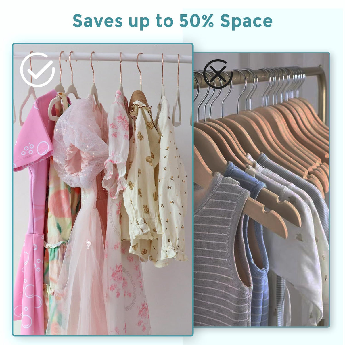 Tonswachic Kids Hangers include 10 clips for securing skirts and pants.