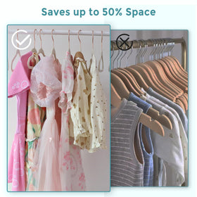 Tonswachic Kids Hangers include 10 clips for securing skirts and pants.