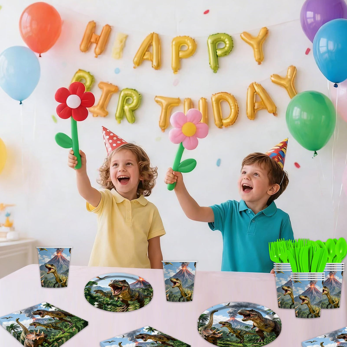 Tonyta party dino world table setting cohesive party decor