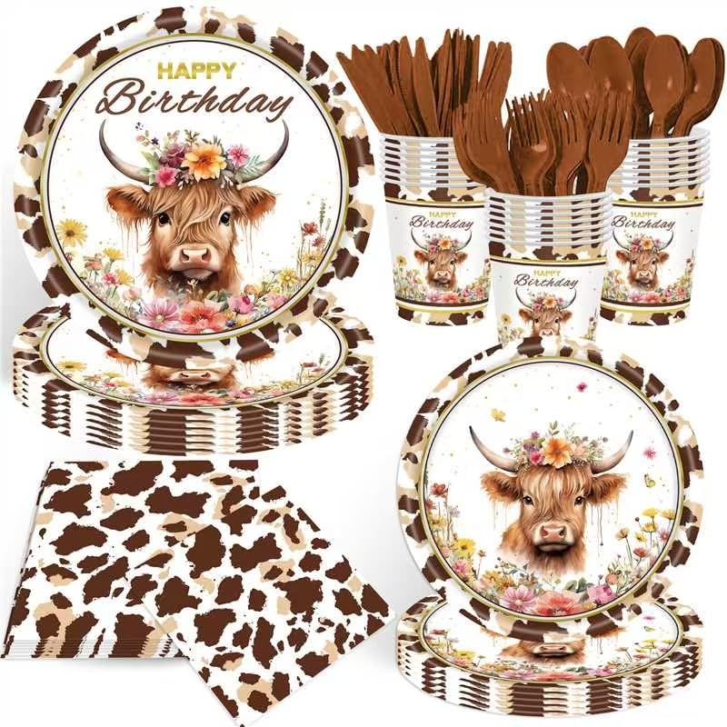 Tonyta Party Highland Cow 9-inch plates for festive, mess-free serving