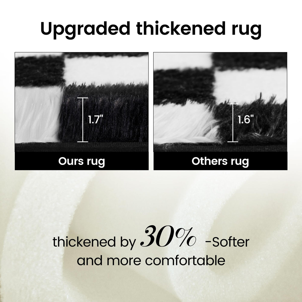TOOHUB high-pile rug creates a soft stepping surface beside beds.