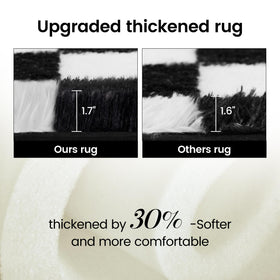 TOOHUB high-pile rug creates a soft stepping surface beside beds.