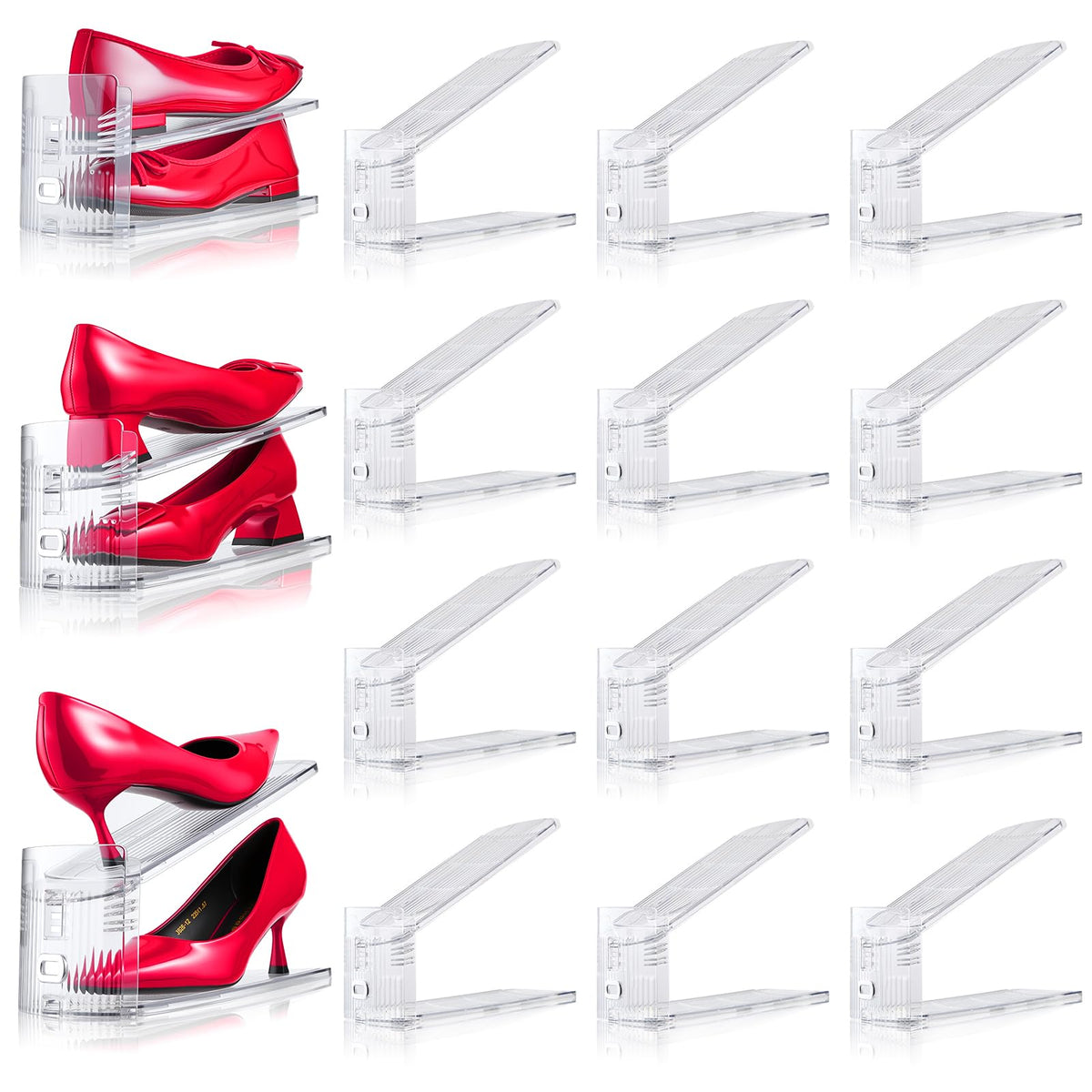 TOOKNIN double-deck shoe rack with height adjustability for varying shoe sizes.