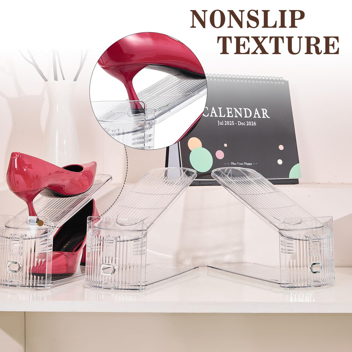 TOOKNIN space-saving shoe stackers maximize closet capacity without crowding.