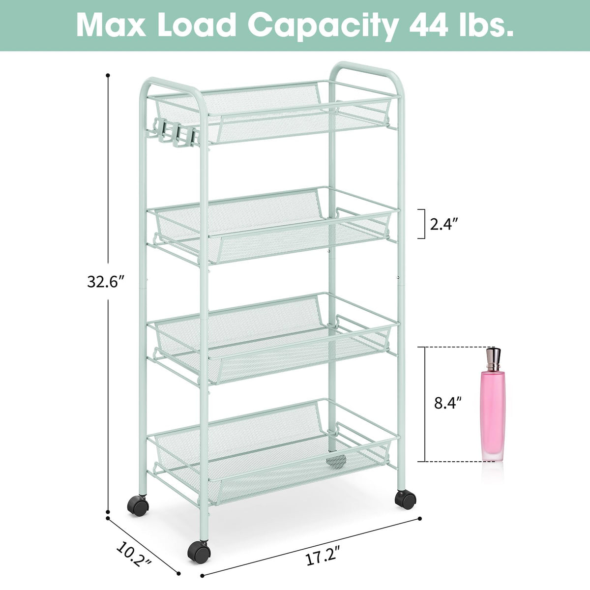 TOOLF 360-degree wheels glide smoothly for stable mobility.