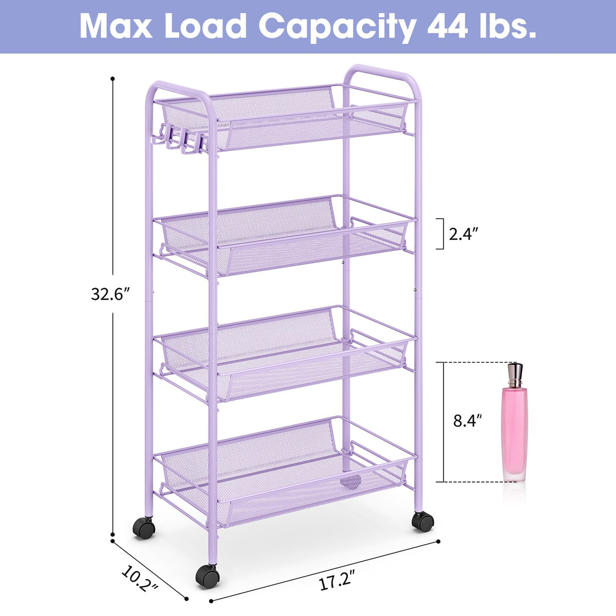 TOOLF bathroom-setup cart on breathable mesh shelves