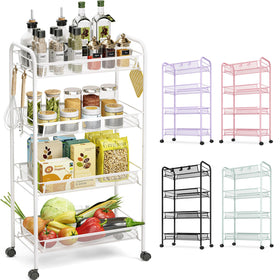 TOOLF 4-tier rolling cart on wheels for versatile kitchen and bathroom storage.