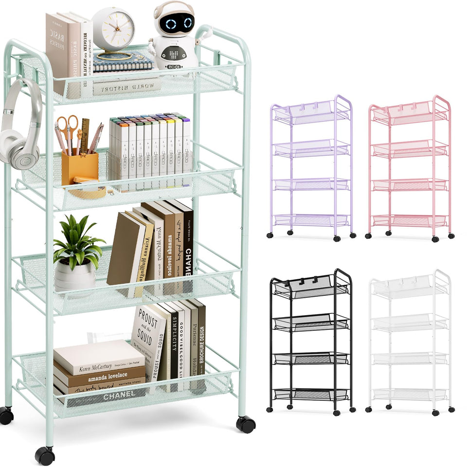 TOOLF 4-tier rolling cart on wheels for versatile home and workspace storage.