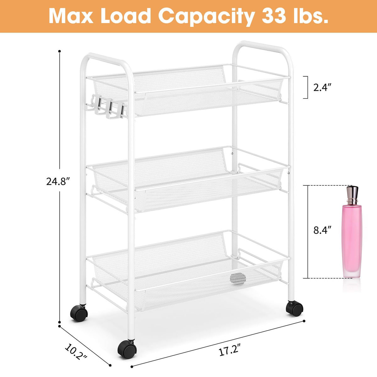 TOOLF 6 cm raised edge on baskets to prevent items from slipping.