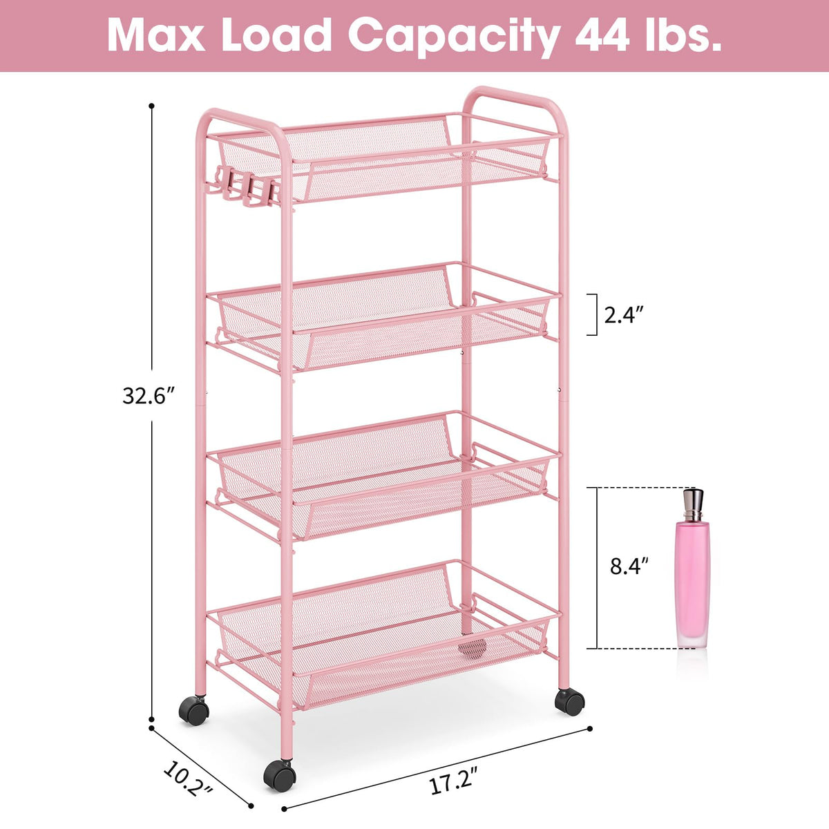 TOOLF breathable mesh baskets with raised edge prevent items from slipping.