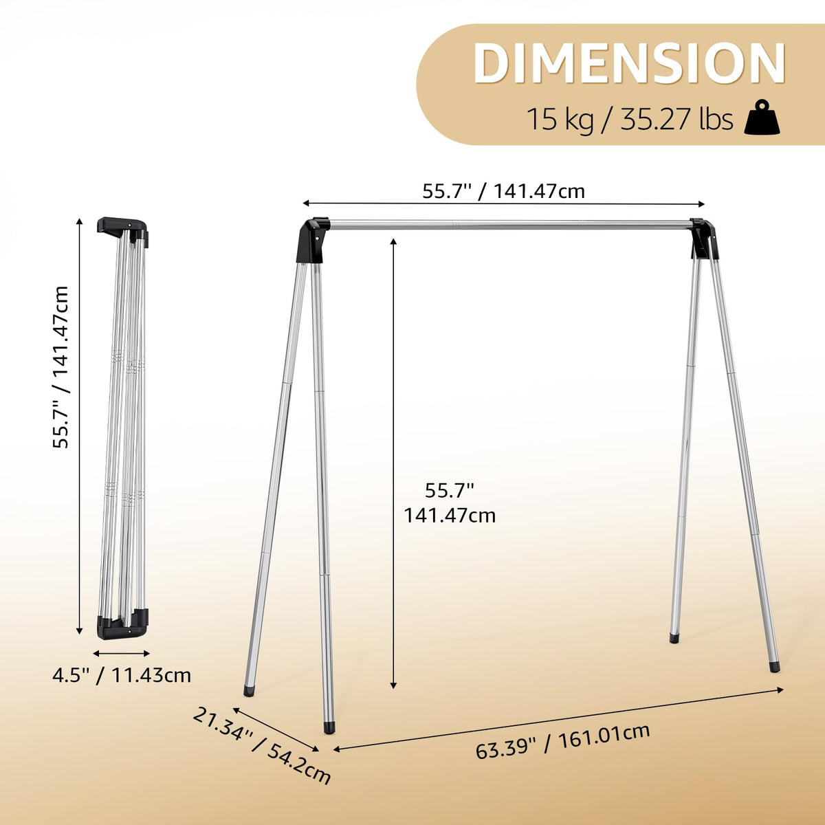 TOOLF clothes drying rack stainless-steel-frame demonstrates durable, rust-resistant construction.