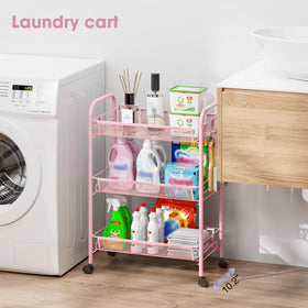 TOOLF pink cart used as makeup organizer in a bathroom or bedroom