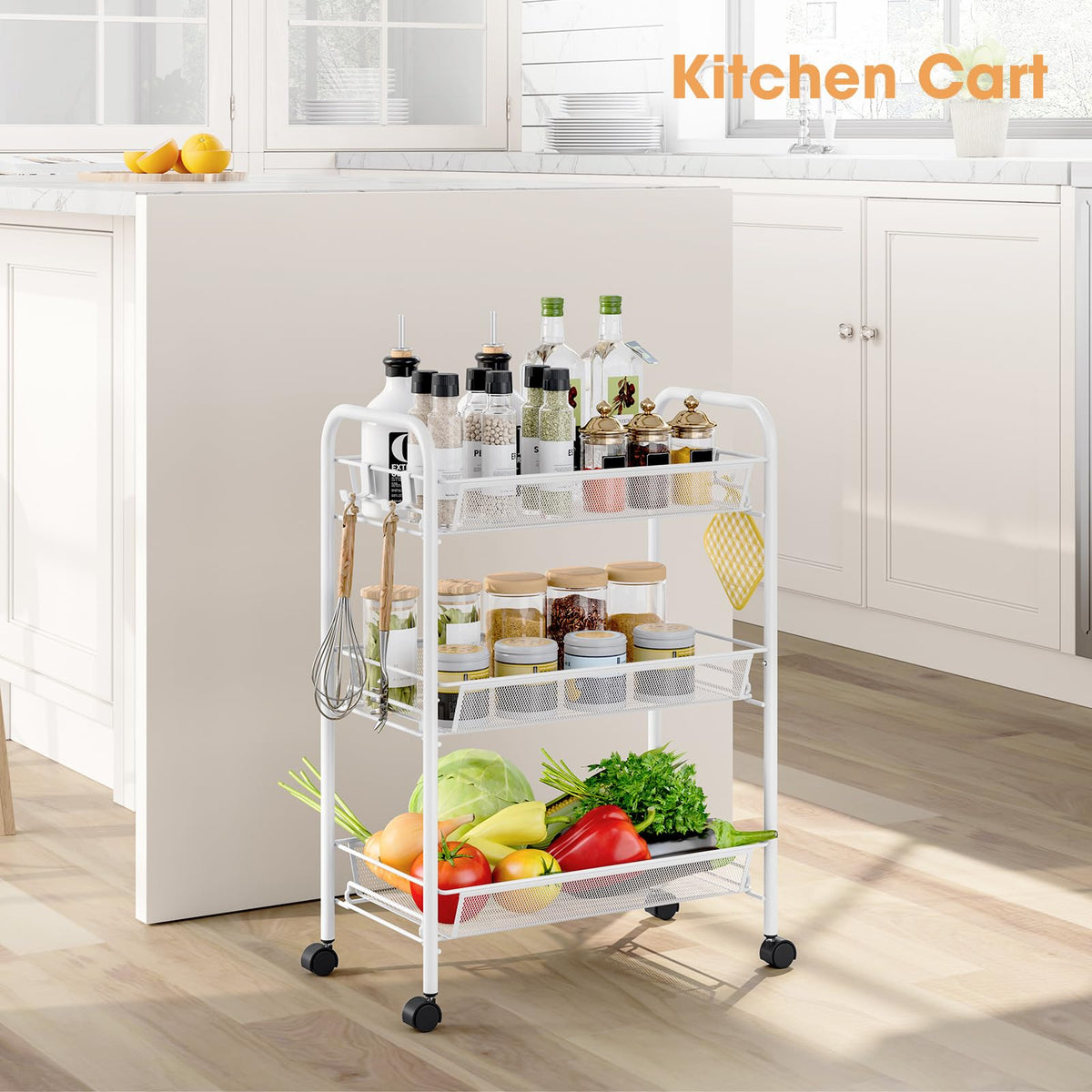 TOOLF rolling cart side view showing metal frame and smooth mobility.