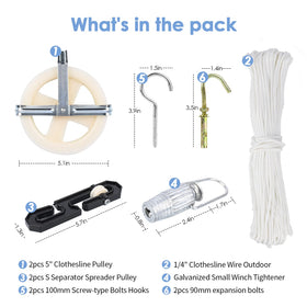 TooTaci 5-inch pulleys provide quiet, easy clothesline movement.