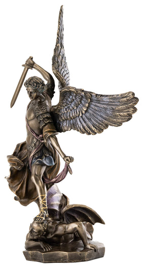 Top Collection Archangel Michael statue, side view, perfect for desk or shelf display