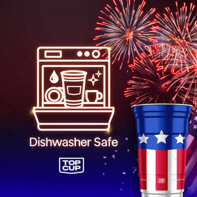 Top Cup dishwasher-safe and reusable for quick cleanup after parties.