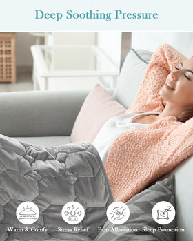 Topblan blanket shows ceramic beads for calm comfort during travel.