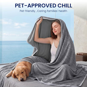Topcee cooling blanket top-side mica-nylon detail delivers instant cool feel