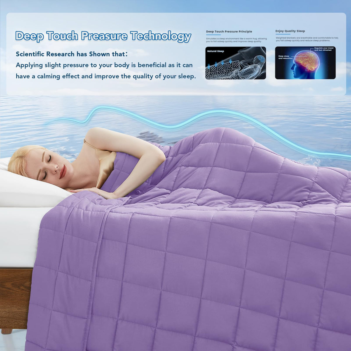 Queen size Topcee weighted blanket, 60x80 inches, on a bed.