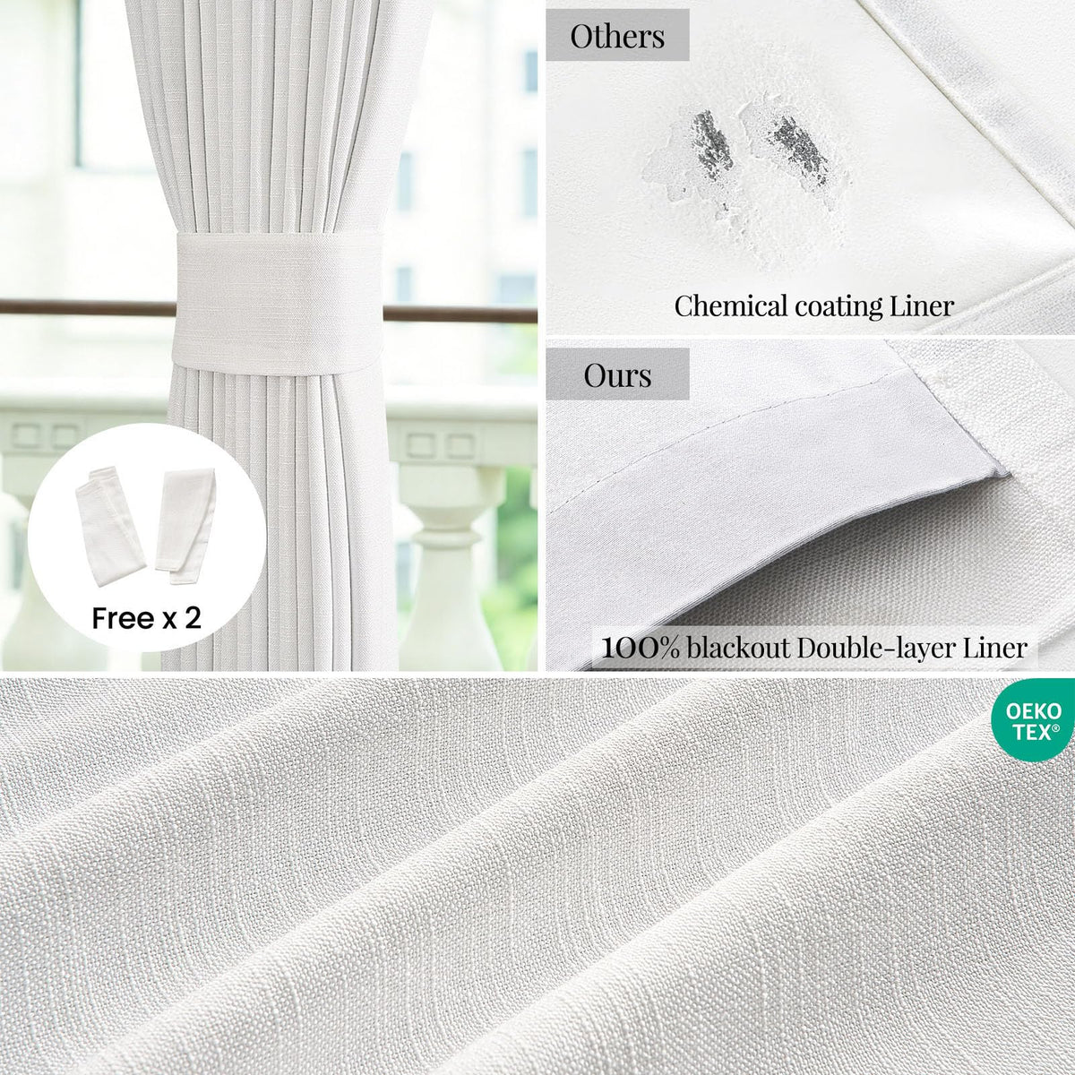 Topfinel 450GSM linen-textured fabric curtain close-up showing softness and coverage