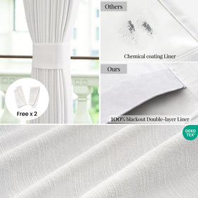 Topfinel 450GSM linen-textured fabric curtain close-up showing softness and coverage