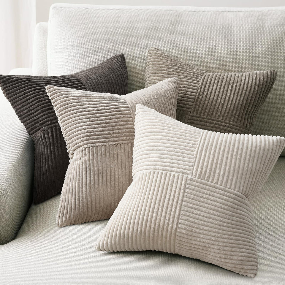 Topfinel cream corduroy pillow cover on a sofa showing soft texture