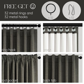Topfinel grey linen blackout curtains with 32 hooks and rings included