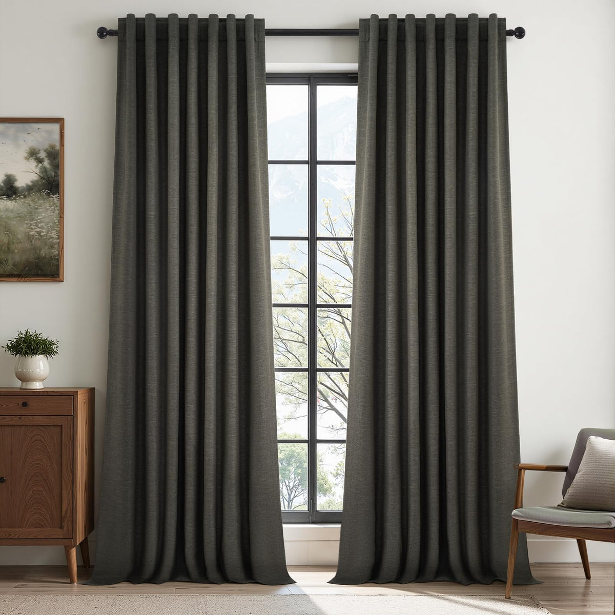 Topfinel grey linen blackout curtains closeup of fabric texture for a cozy private space
