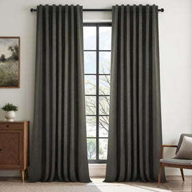 Topfinel grey linen blackout curtains closeup of fabric texture for a cozy private space