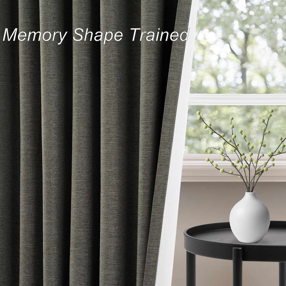 Topfinel grey linen blackout curtains providing privacy in a dark room scene