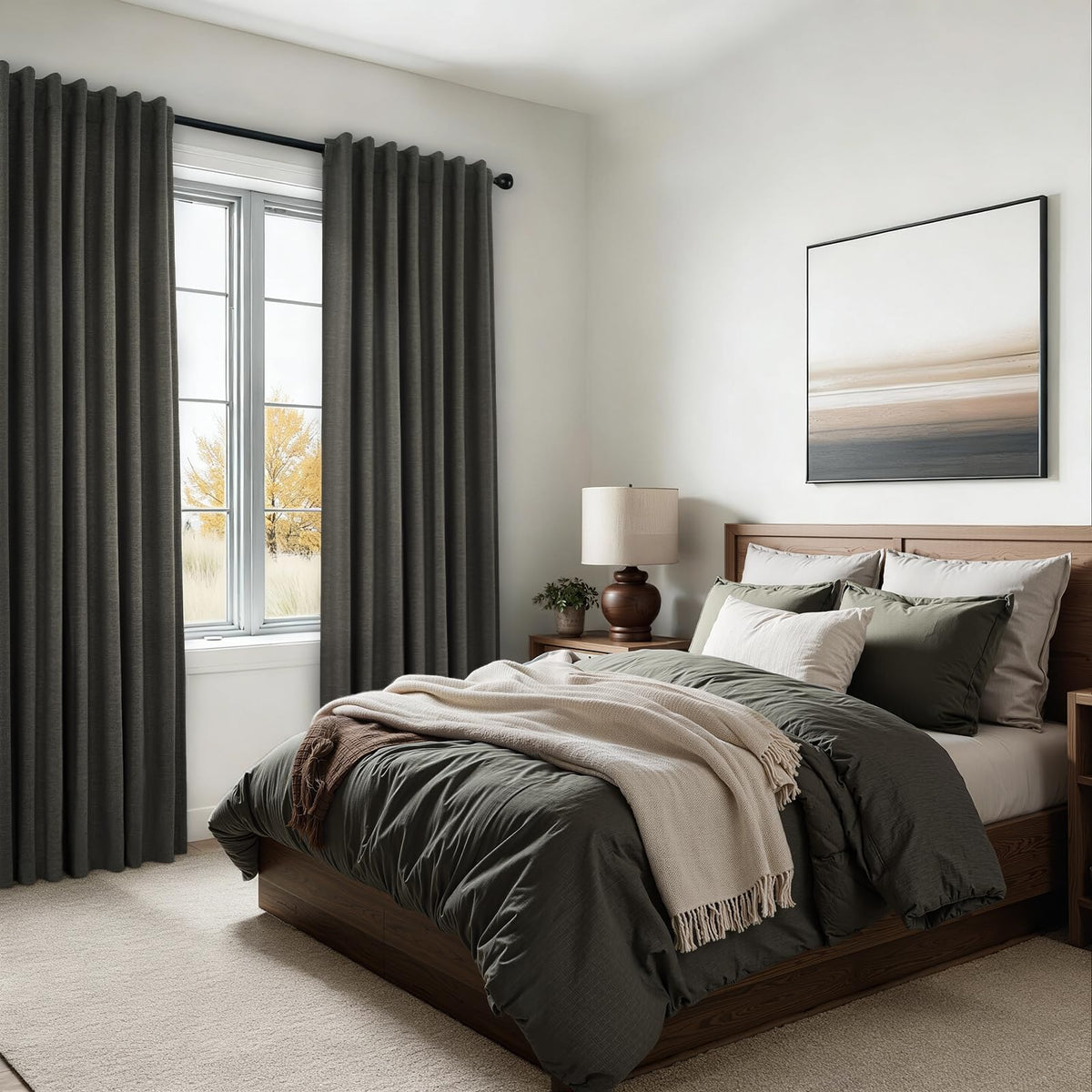 Topfinel grey linen blackout curtains showing sliding door installation versatility