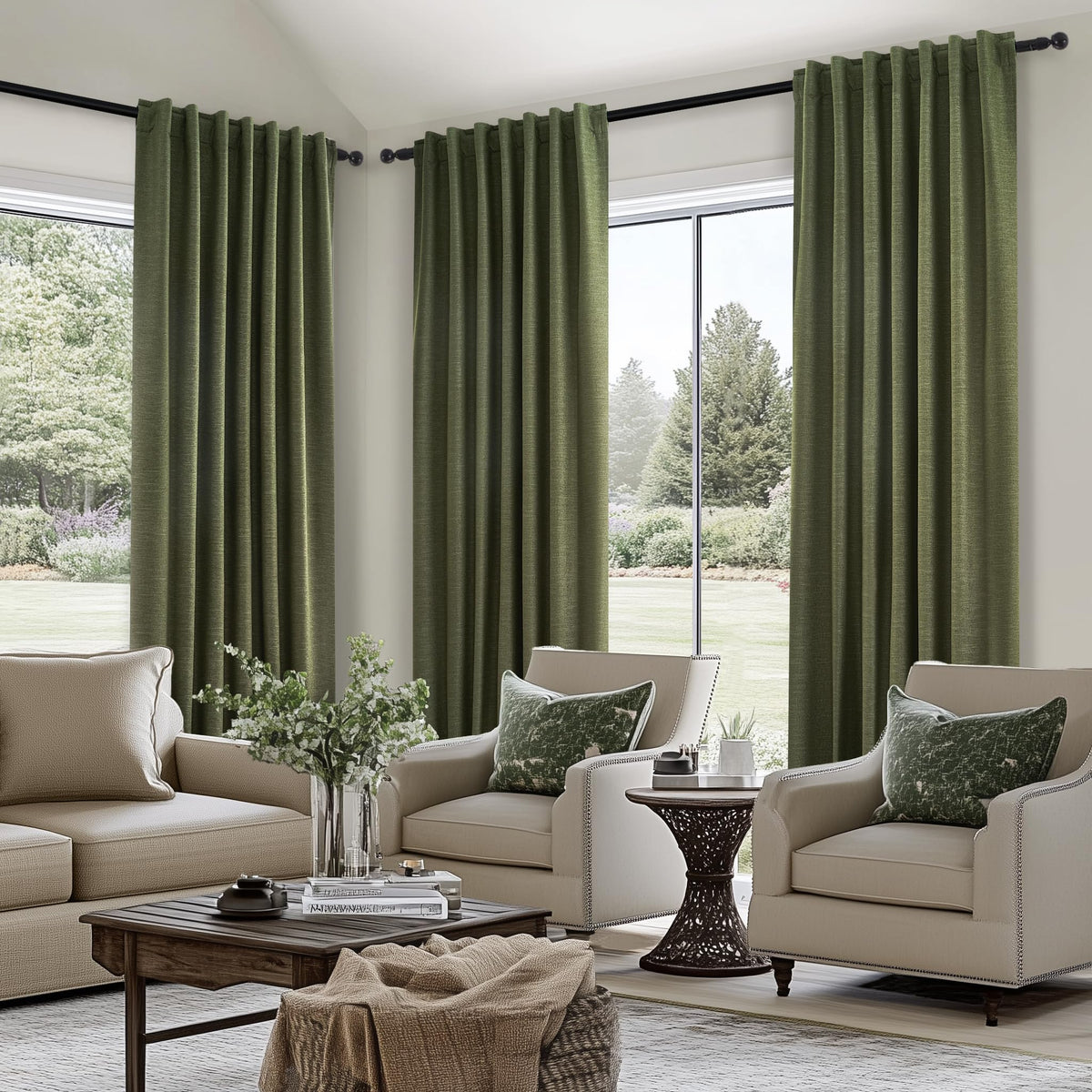 Topfinel curtains with back tabs, rod pockets, ring hooks, or track systems for versatile hanging options