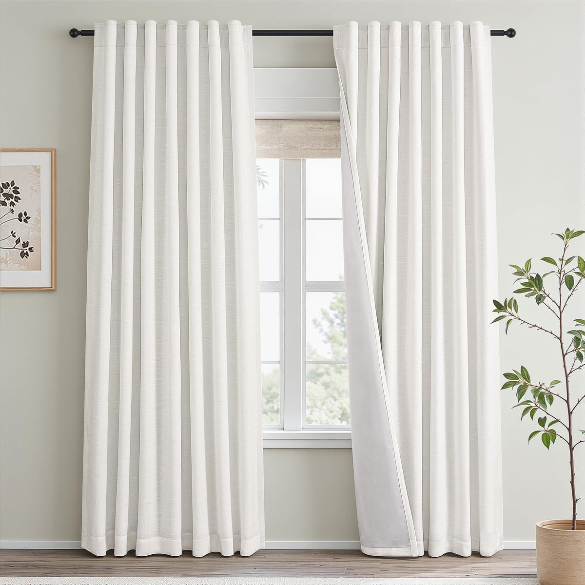 Topfinel natural blackout curtains with white linen panel texture for daylight control