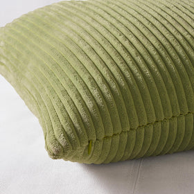 Decorative 18x18 cushion cover set, sage and yellow stripes, easy care and invisible zipper.