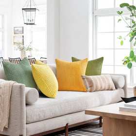Set of four, breathable corduroy texture, adds subtle color clash to living spaces.