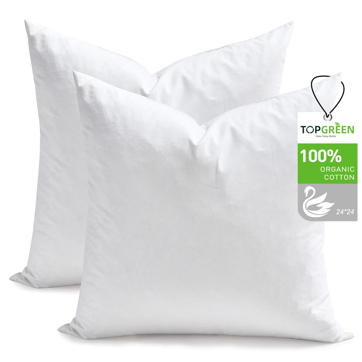 TOPGREEN Feathers Down 24x24 insert shown with a white pillow for plush comfort.