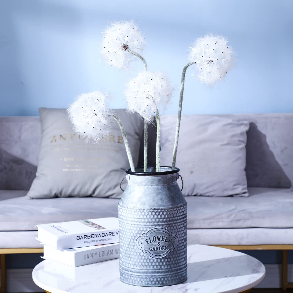 TOPIA artificial dandelion flowers 4pcs white for home decor