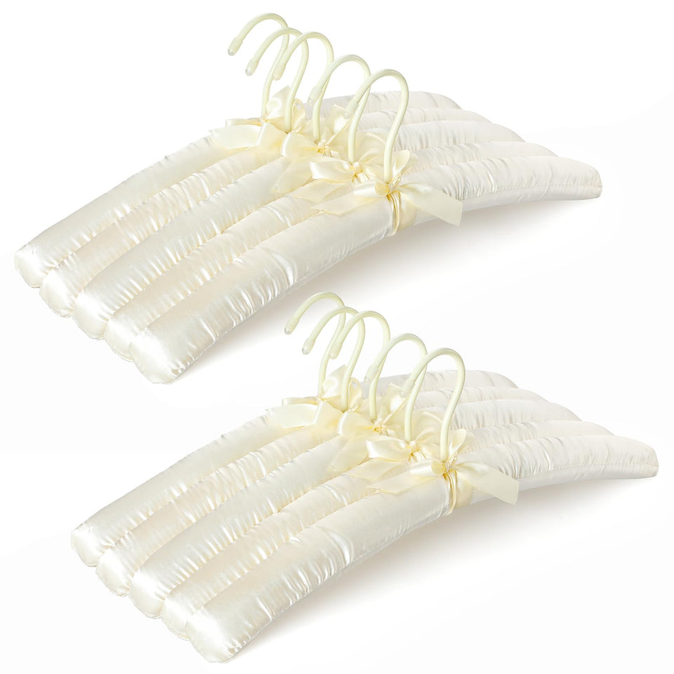 TOPIA HANGER 17-inch padded hanger in ivory satin cover supports shoulders and prevents bumps